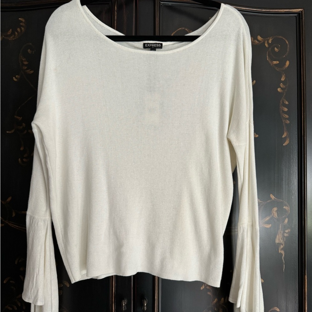 Express White Knit Sweater with bell sleeves size M